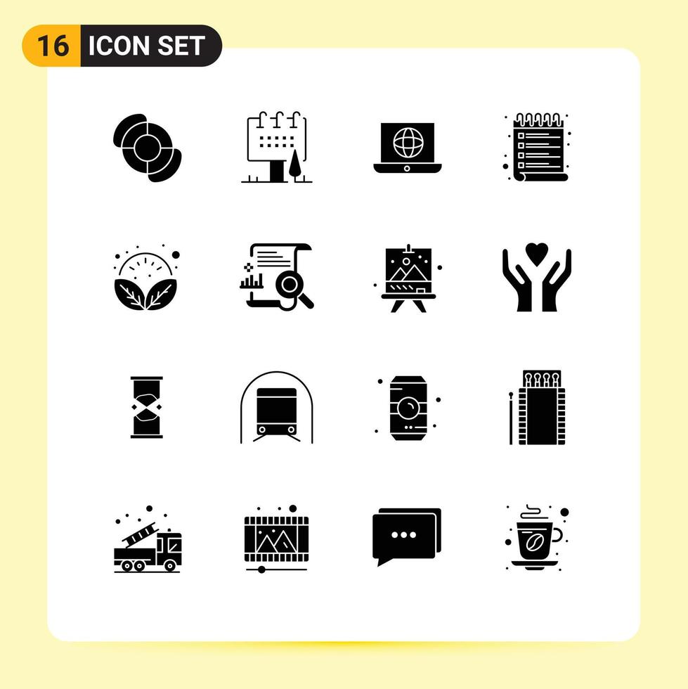 16 Universal Solid Glyph Signs Symbols of plant check list laptop wish list Editable Vector Design Elements