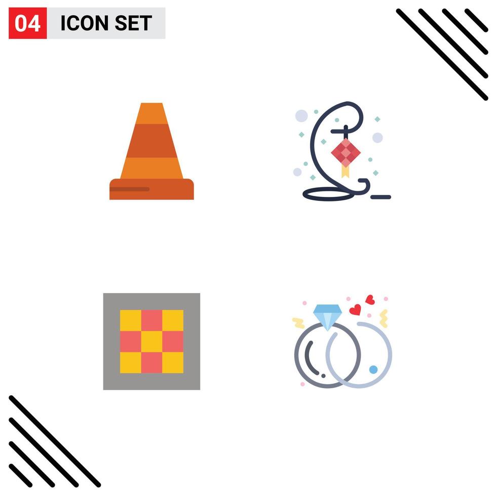 4 Universal Flat Icon Signs Symbols of cone drawing decoration hari raya software Editable Vector Design Elements