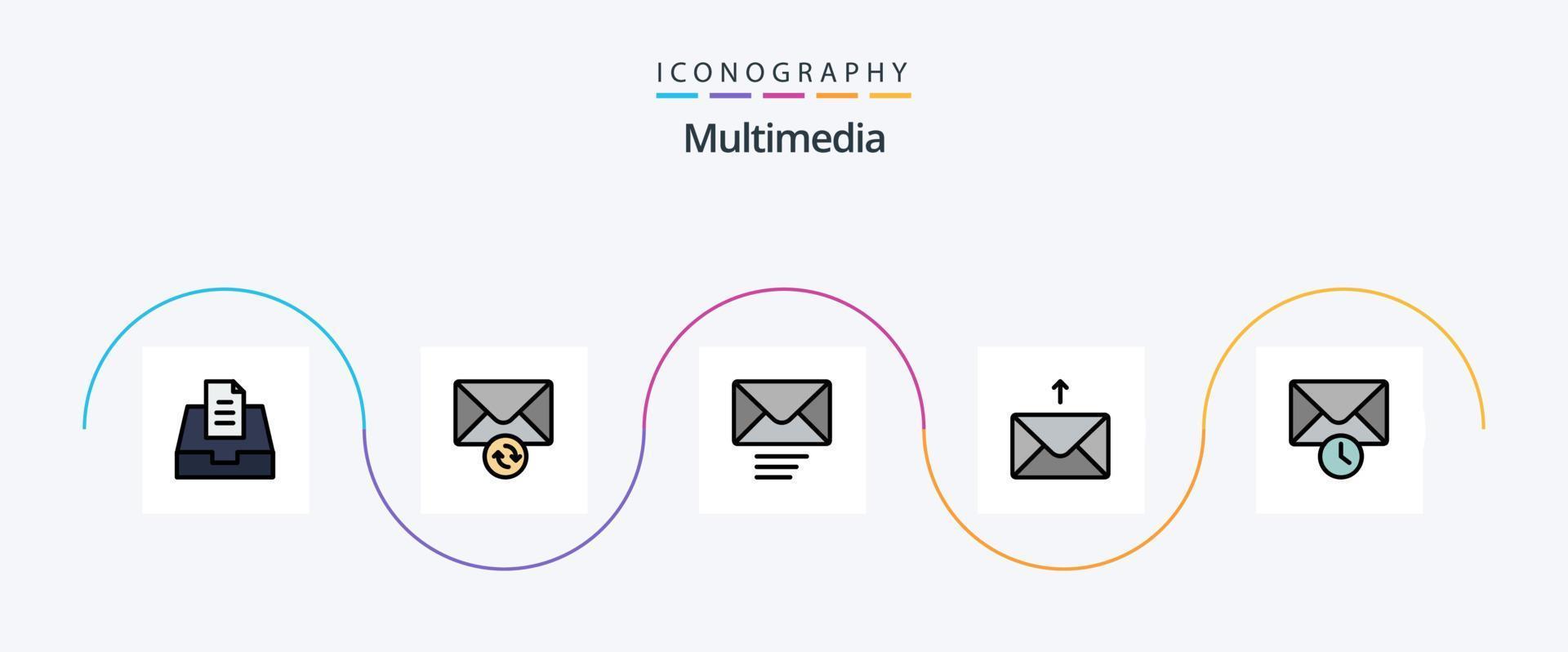 multimedia línea lleno plano 5 5 icono paquete incluso . enviar. vector