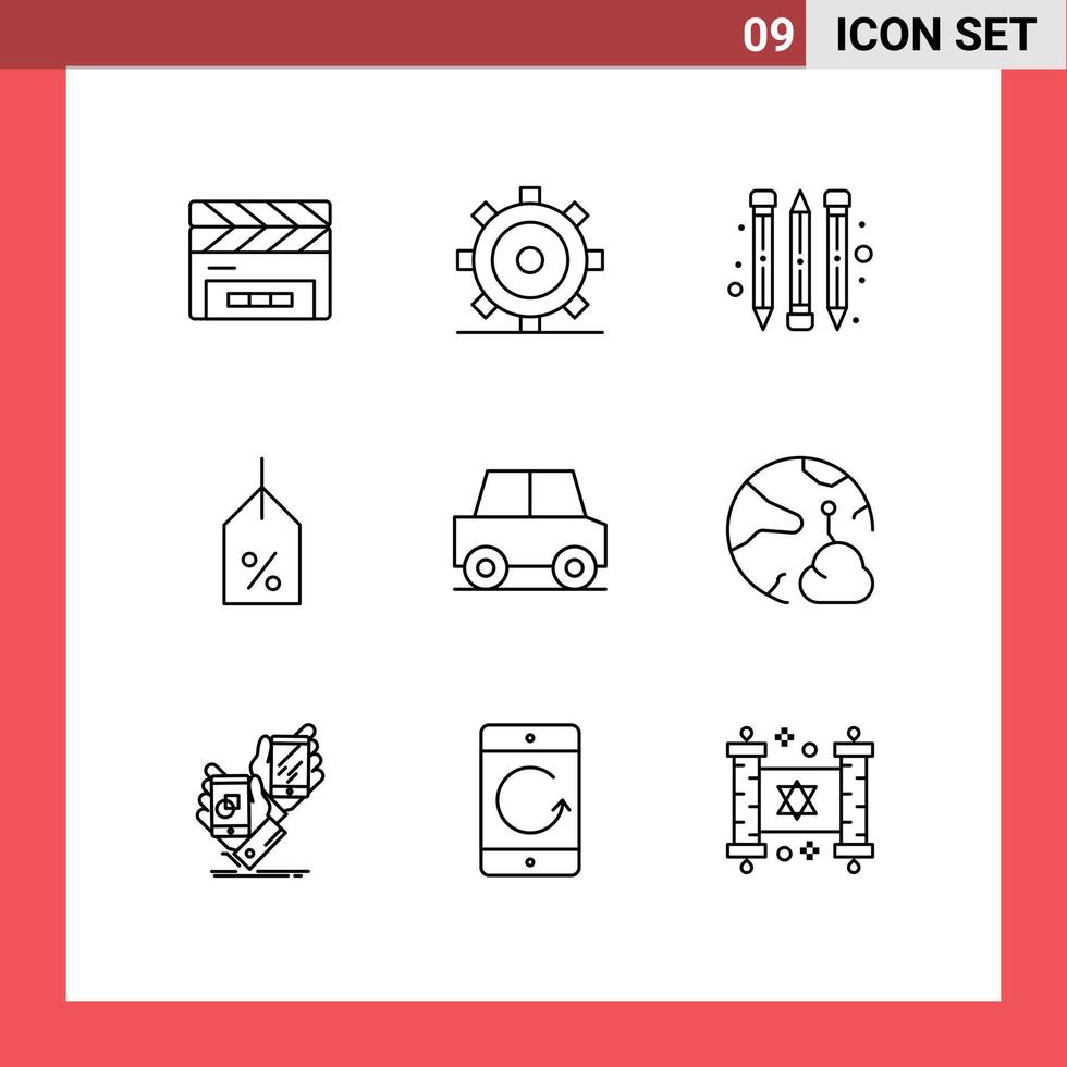 Group of 9 Modern Outlines Set for vehicles car pencil automobile off Editable Vector Design Elements