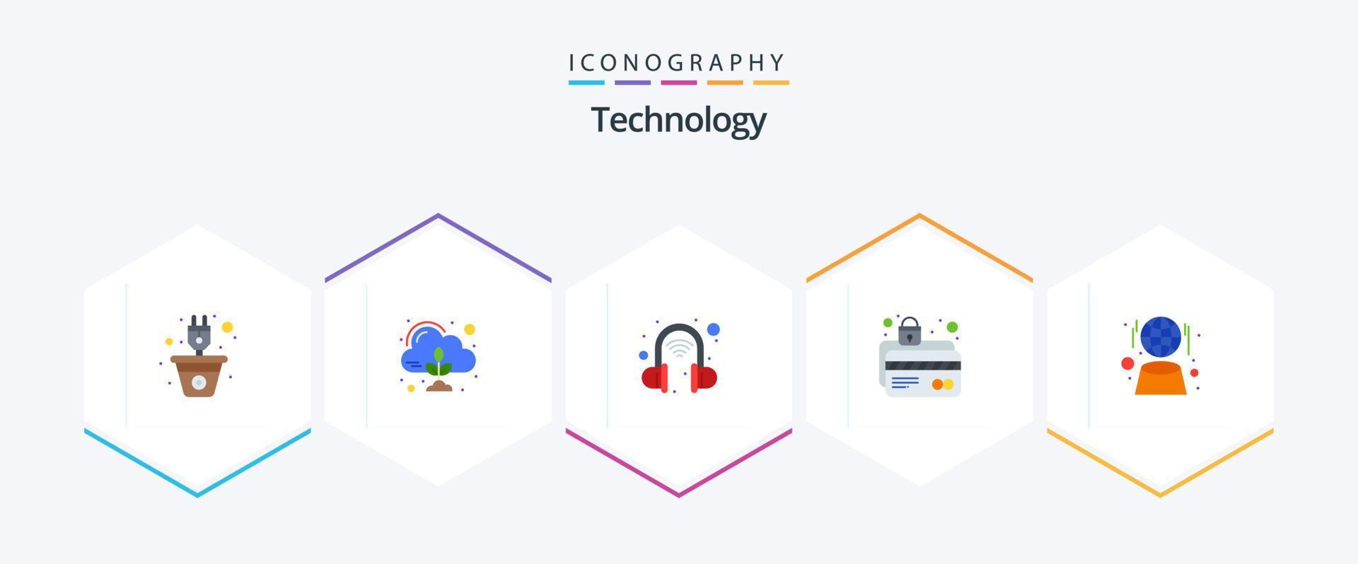 Technology 25 Flat icon pack including digital. lock. cloud. card security. atm card vector