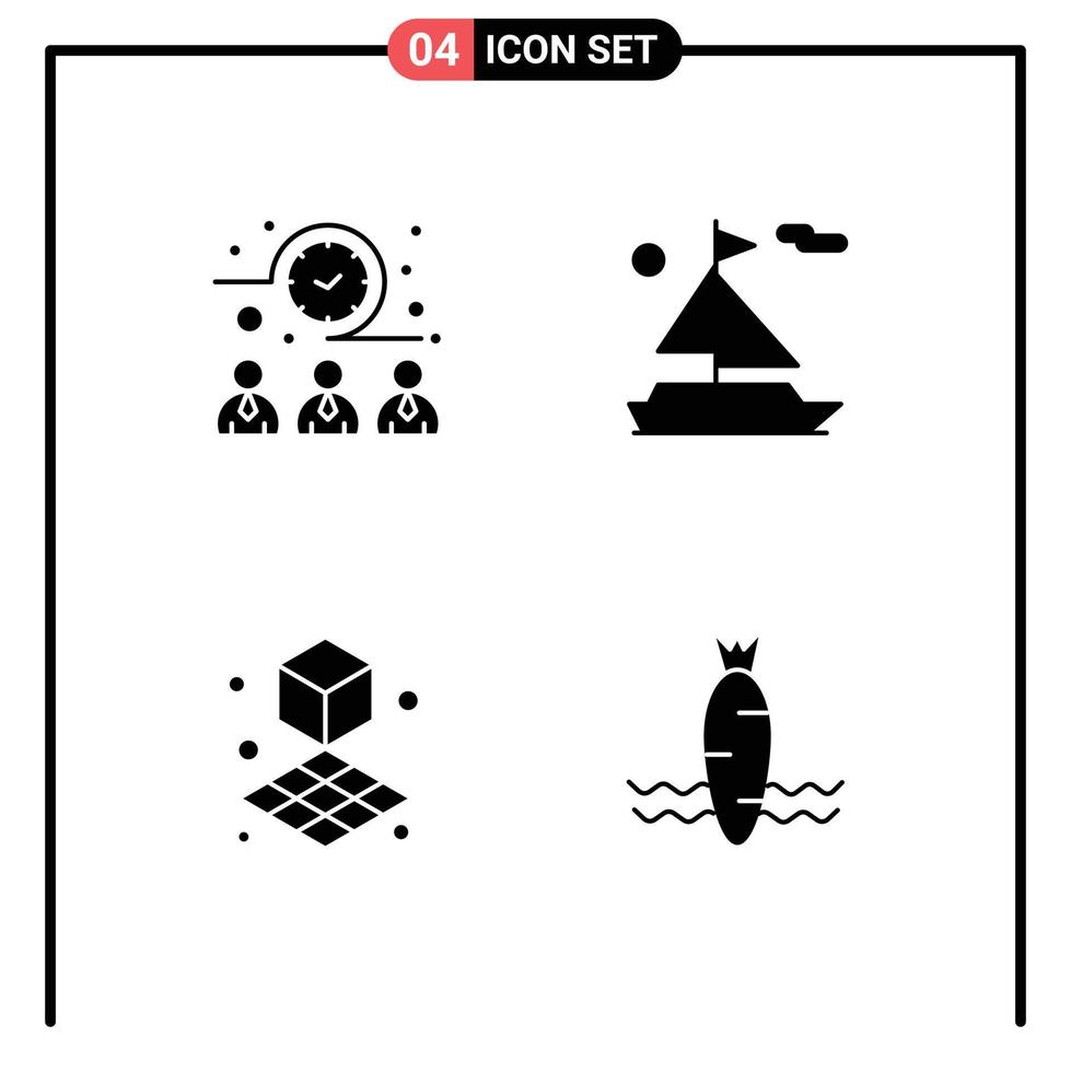 Group of 4 Modern Solid Glyphs Set for meeting shape workers ship food Editable Vector Design Elements