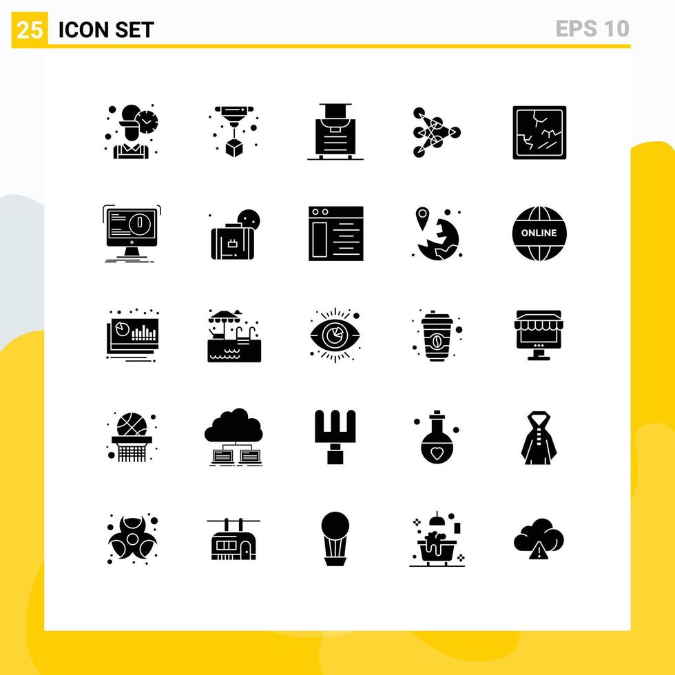 Set of 25 Vector Solid Glyphs on Grid for alert halloween luggage broken algorithm Editable Vector Design Elements