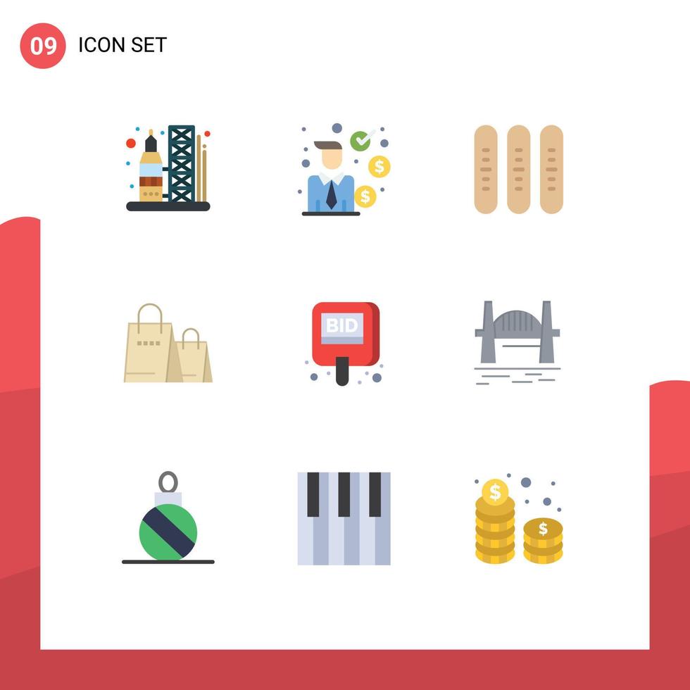 conjunto de 9 9 moderno ui íconos símbolos señales para subasta compras un pan bolso pan editable vector diseño elementos