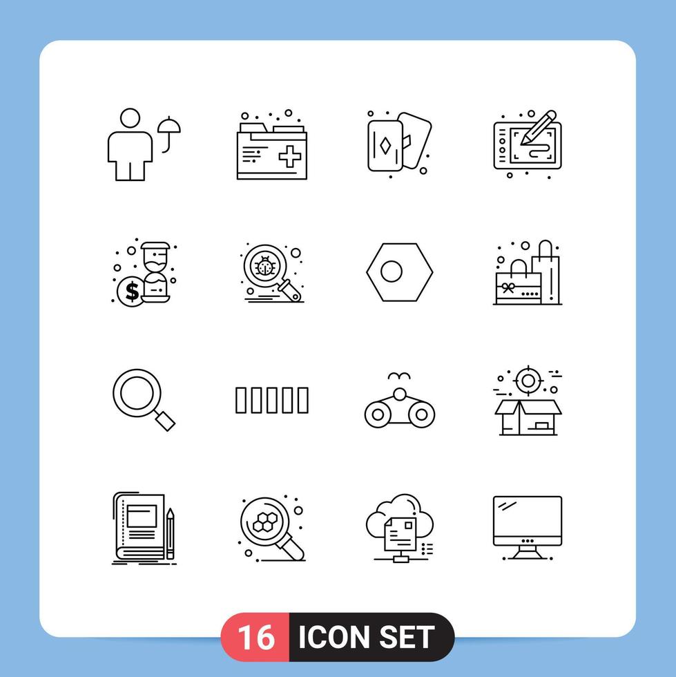 Group of 16 Modern Outlines Set for investment arts records art graphic Editable Vector Design Elements
