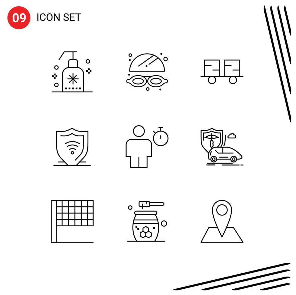 9 Thematic Vector Outlines and Editable Symbols of body shield fork truck protect internet Editable Vector Design Elements