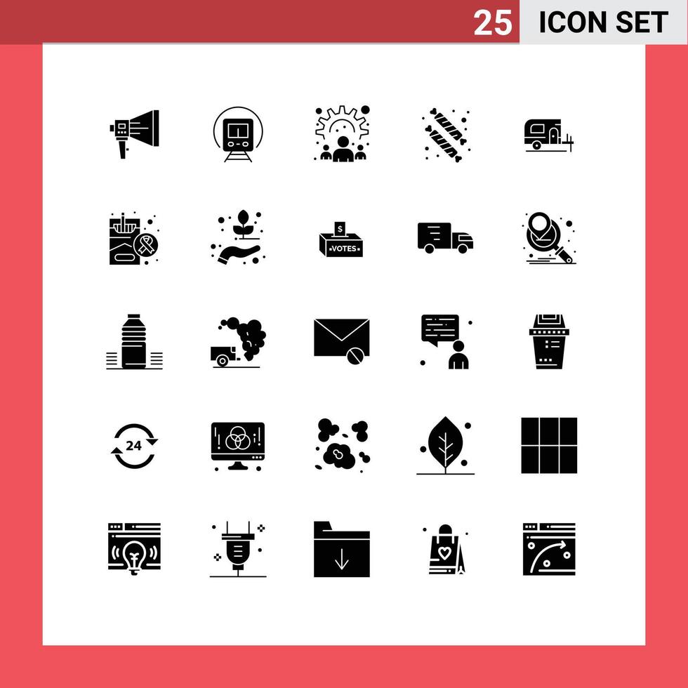 Pack of 25 creative Solid Glyphs of dessert candies train work community Editable Vector Design Elements