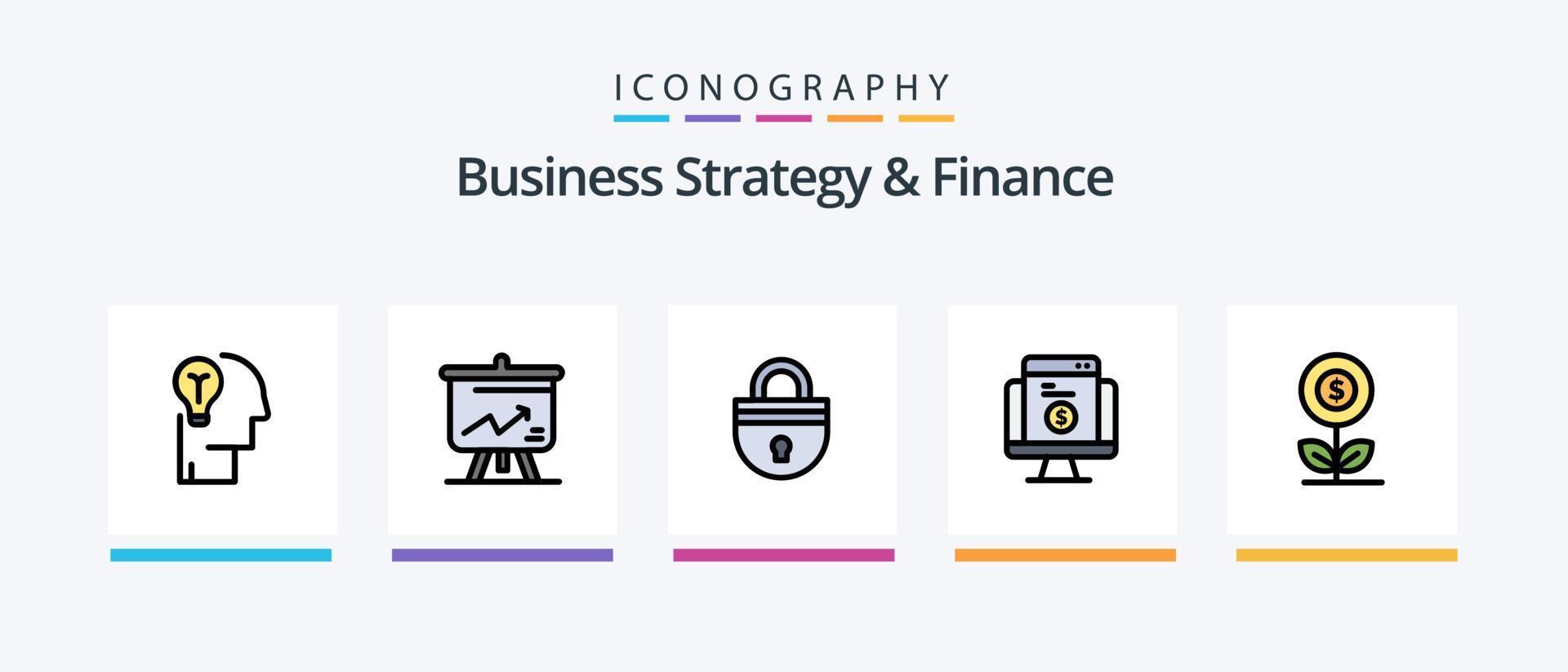 Business Strategy And Finance Line Filled 5 Icon Pack Including chart . board. portfolio. business. Creative Icons Design vector