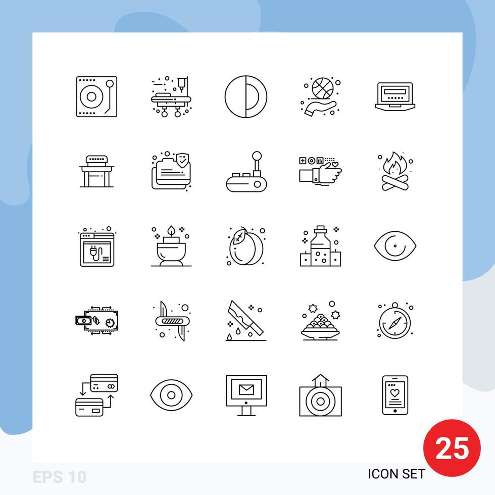 Pictogram Set of 25 Simple Lines of computer sport space spin fitness Editable Vector Design Elements