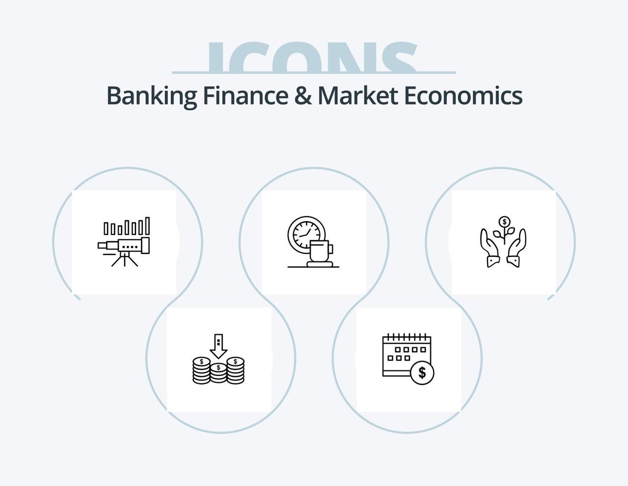 bancario Finanzas y mercado ciencias económicas línea icono paquete 5 5 icono diseño. cuadro. análisis. documento. diagrama. papel vector