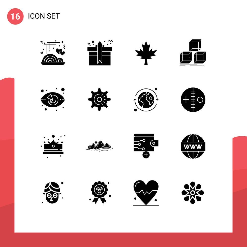 16 Universal Solid Glyph Signs Symbols of eye box birthday stack arrange Editable Vector Design Elements