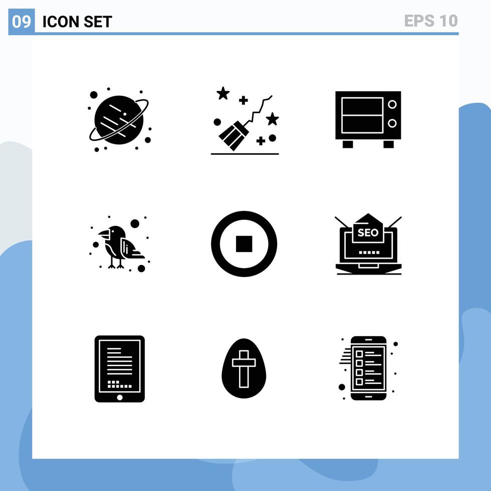User Interface Pack of 9 Basic Solid Glyphs of seo interface money basic bird Editable Vector Design Elements