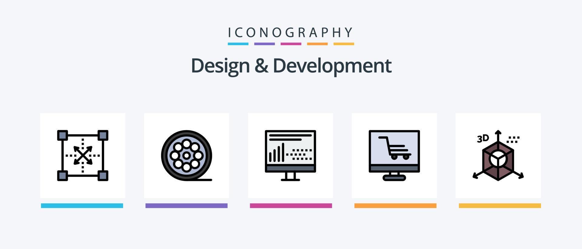 Design and Development Line Filled 5 Icon Pack Including picture. design. video game. coding. programing. Creative Icons Design vector