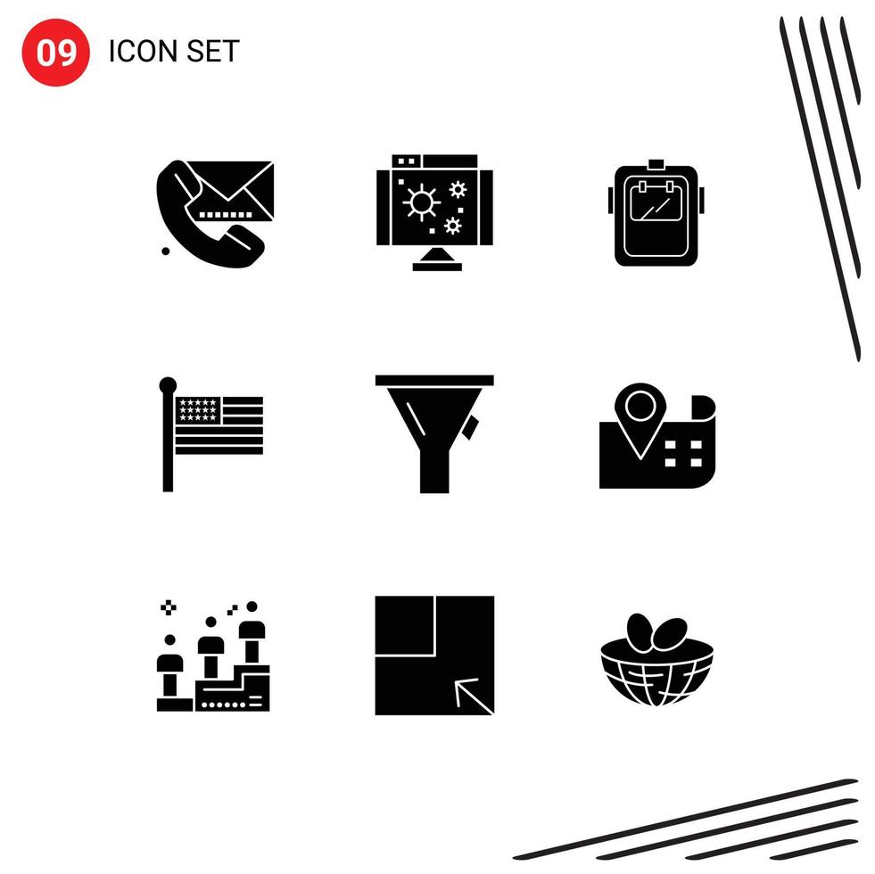 Pack of 9 creative Solid Glyphs of usa states virus flag welder Editable Vector Design Elements