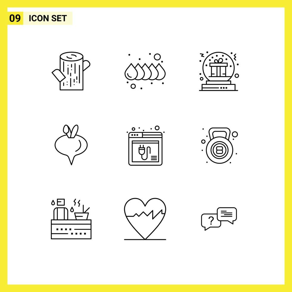 Editable Vector Line Pack of 9 Simple Outlines of web internet christmas browser turnip Editable Vector Design Elements