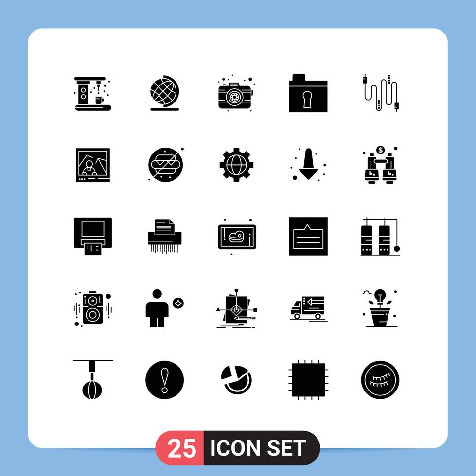 Universal Icon Symbols Group of 25 Modern Solid Glyphs of communication cable photo audio keyhole Editable Vector Design Elements