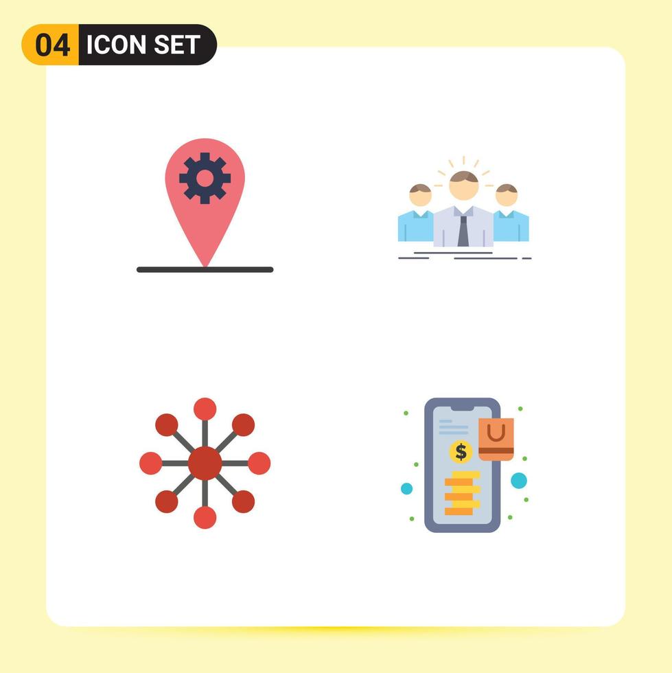 Group of 4 Modern Flat Icons Set for gear finance business entrepreneur banking Editable Vector Design Elements