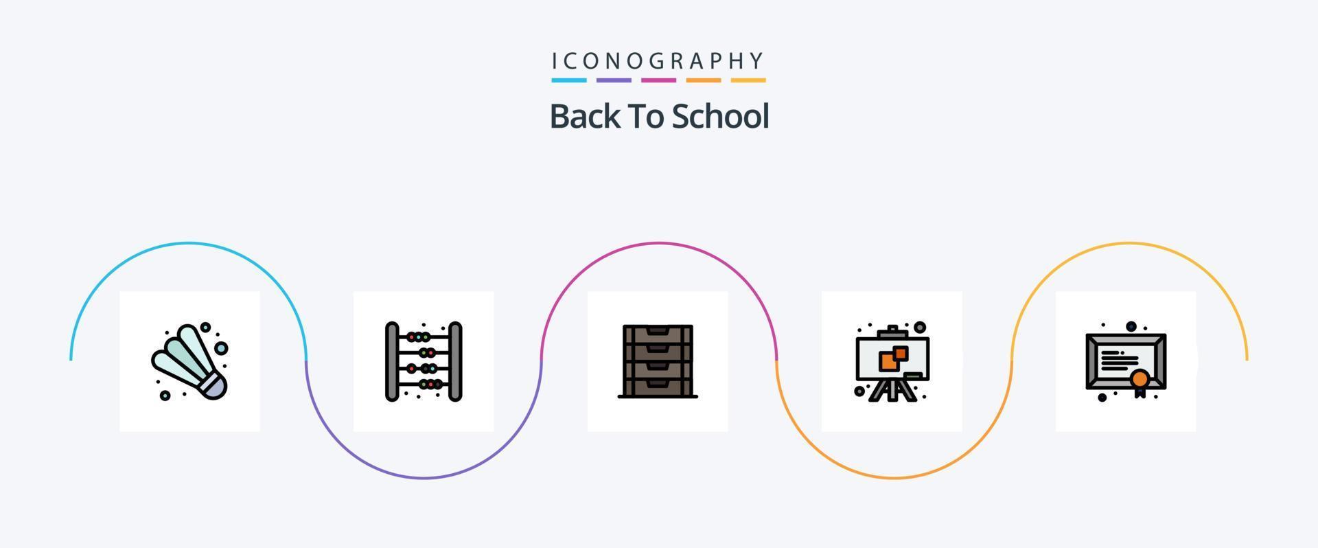 Back To School Line Filled Flat 5 Icon Pack Including school. diploma. document. school. chalkboard vector