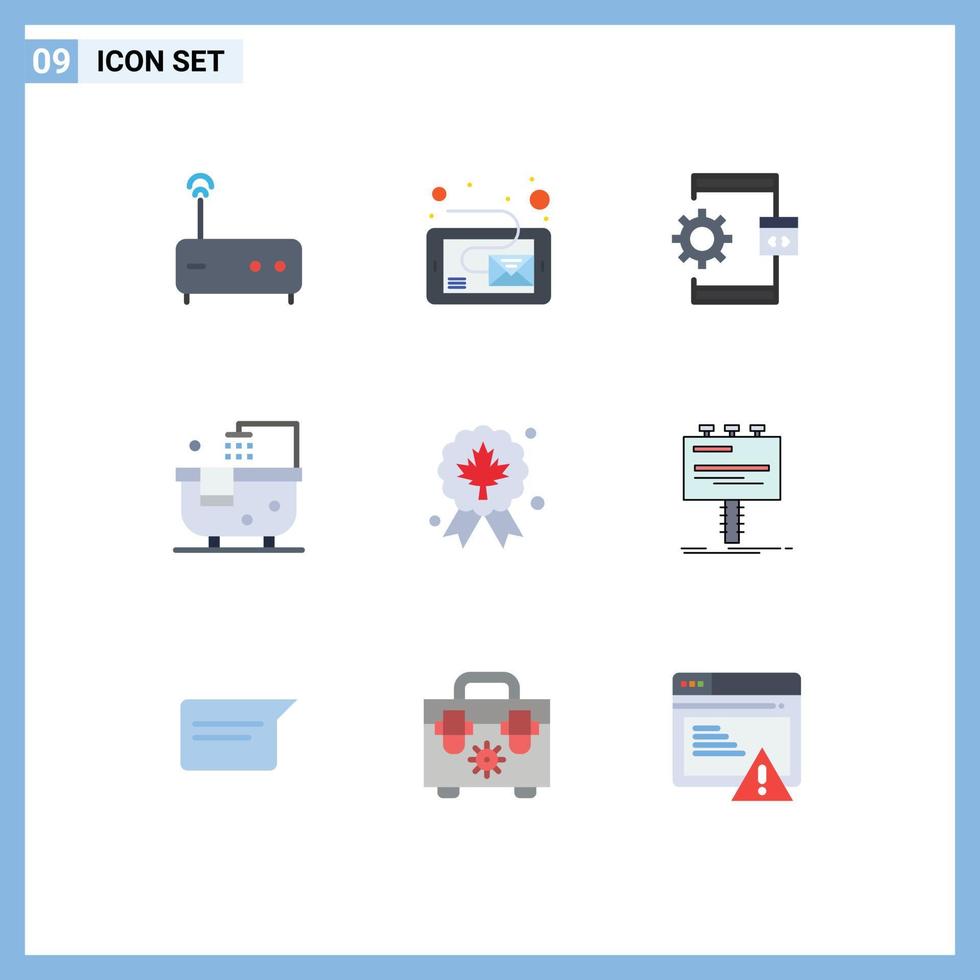 9 Thematic Vector Flat Colors and Editable Symbols of award shower coding cleaning bath Editable Vector Design Elements