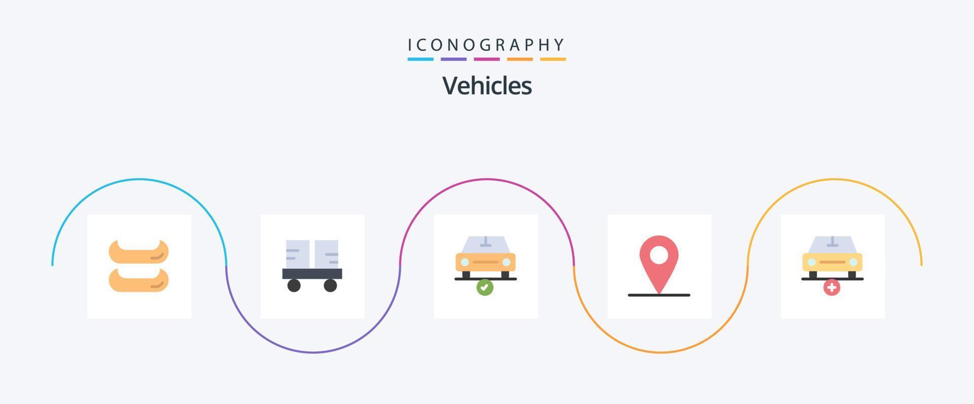 Vehicles Flat 5 Icon Pack Including plus. car. checked. add. location vector