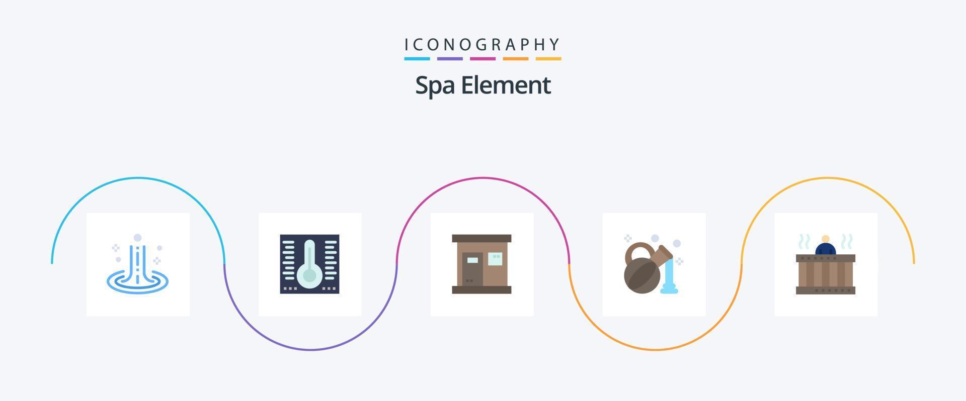 spa elemento plano 5 5 icono paquete incluso spa. masaje. sauna. caliente. petróleo vector