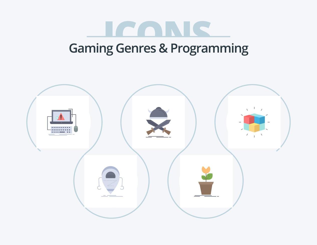 Gaming Genres And Programming Flat Icon Pack 5 Icon Design. viking. battle. obstacle. system. error vector