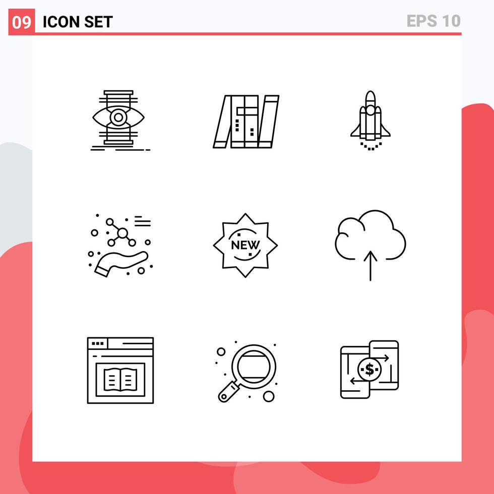 Set of 9 Commercial Outlines pack for new molecule military atom promote Editable Vector Design Elements