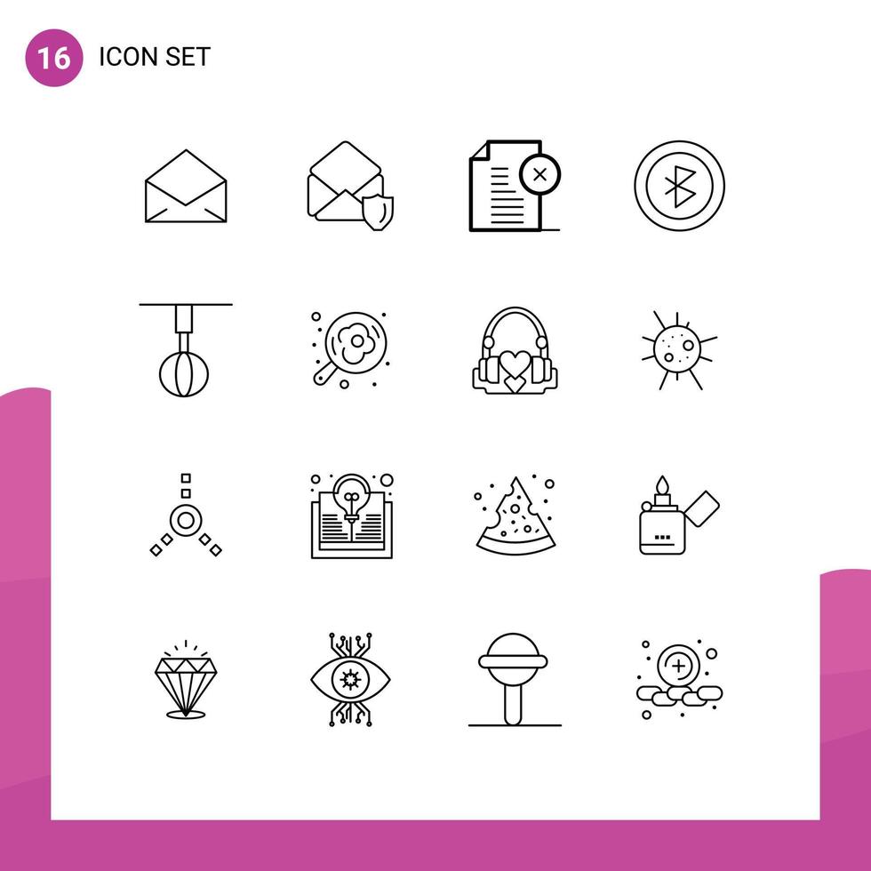 Group of 16 Outlines Signs and Symbols for home signal delete connection office Editable Vector Design Elements