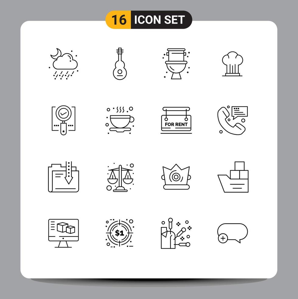 Editable Vector Line Pack of 16 Simple Outlines of restaurant cooker violin chef system Editable Vector Design Elements