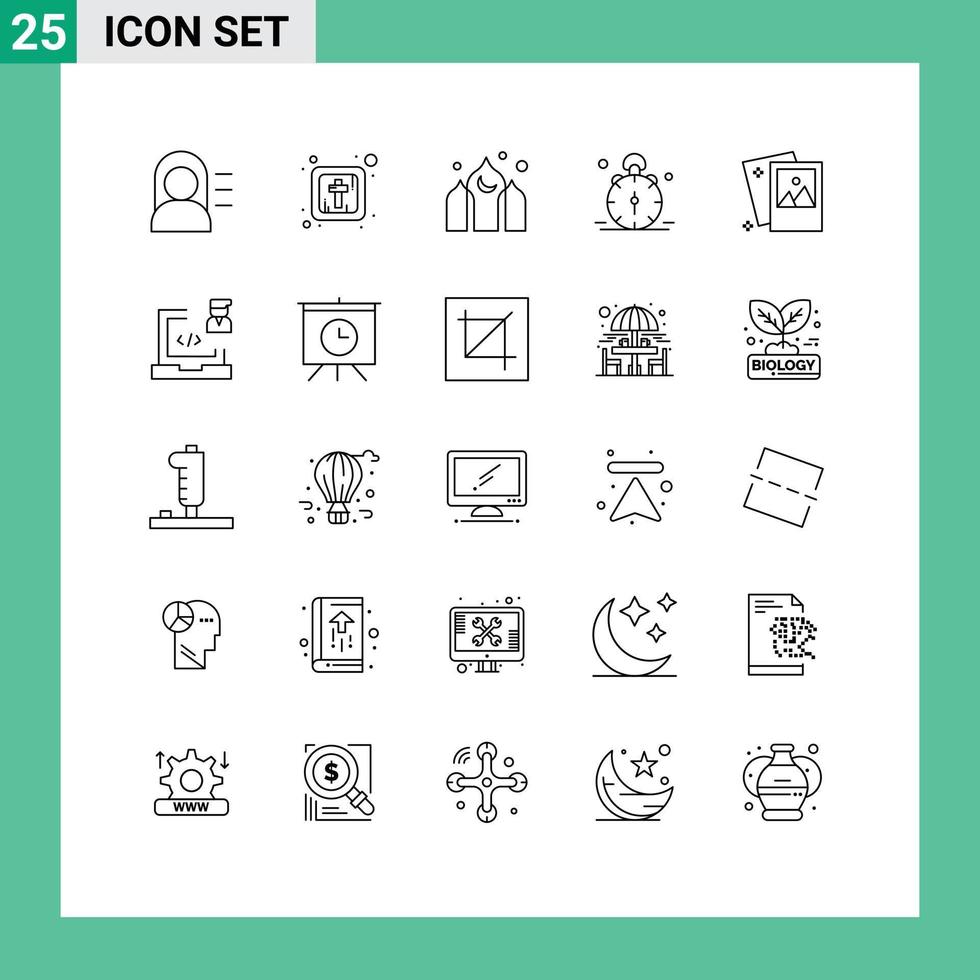 25 Universal Line Signs Symbols of photo gallery kareem alert time Editable Vector Design Elements