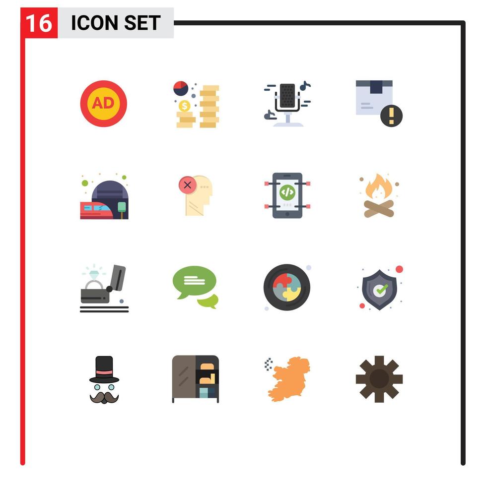 dieciséis universal plano color señales símbolos de logístico caja economía atención música editable paquete de creativo vector diseño elementos