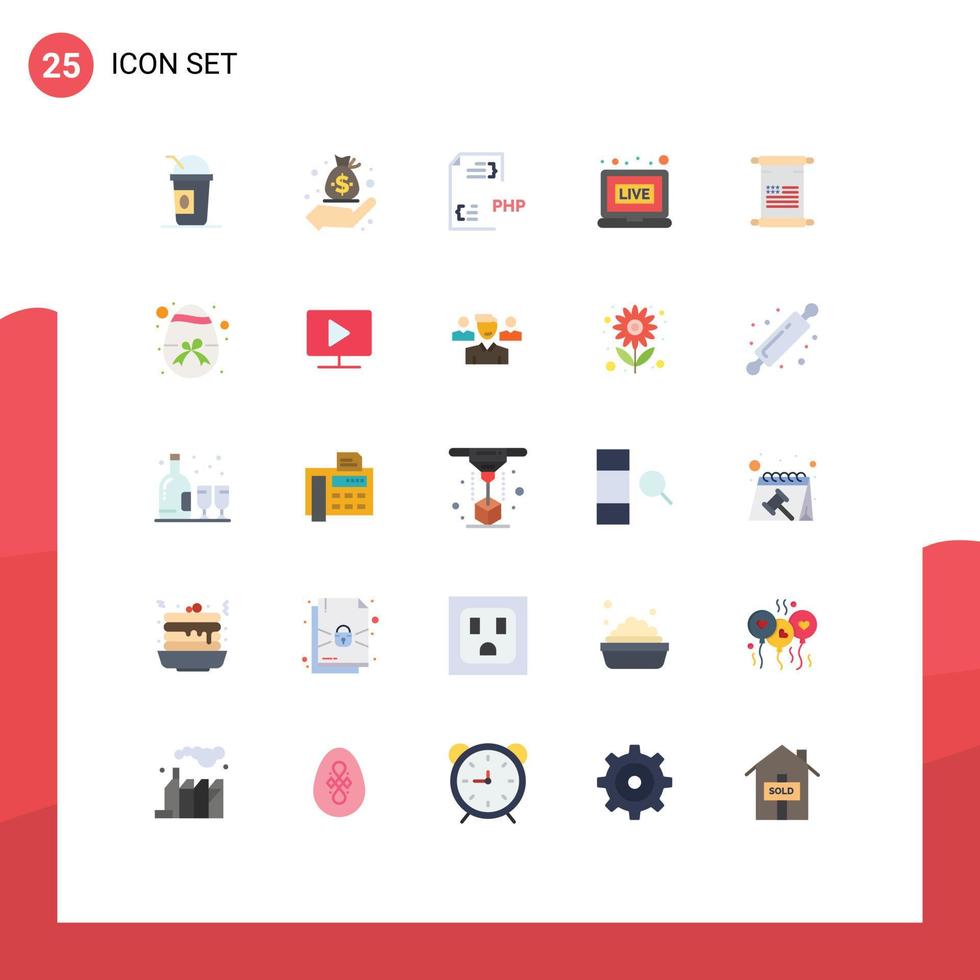Universal Icon Symbols Group of 25 Modern Flat Colors of text news coding live file Editable Vector Design Elements