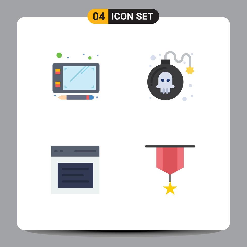 Pack of 4 Modern Flat Icons Signs and Symbols for Web Print Media such as pen interface bomb play user Editable Vector Design Elements