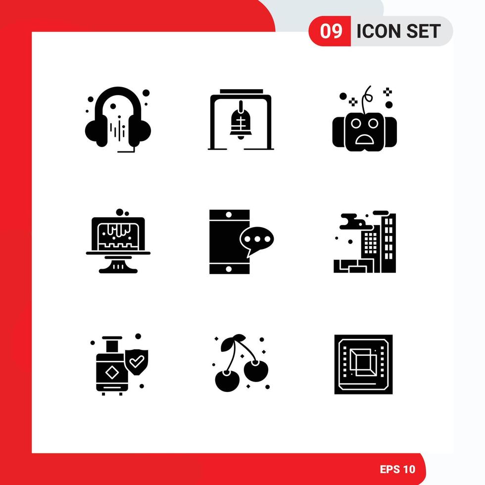 Editable Vector Line Pack of 9 Simple Solid Glyphs of chatting dessert eve cake baking Editable Vector Design Elements