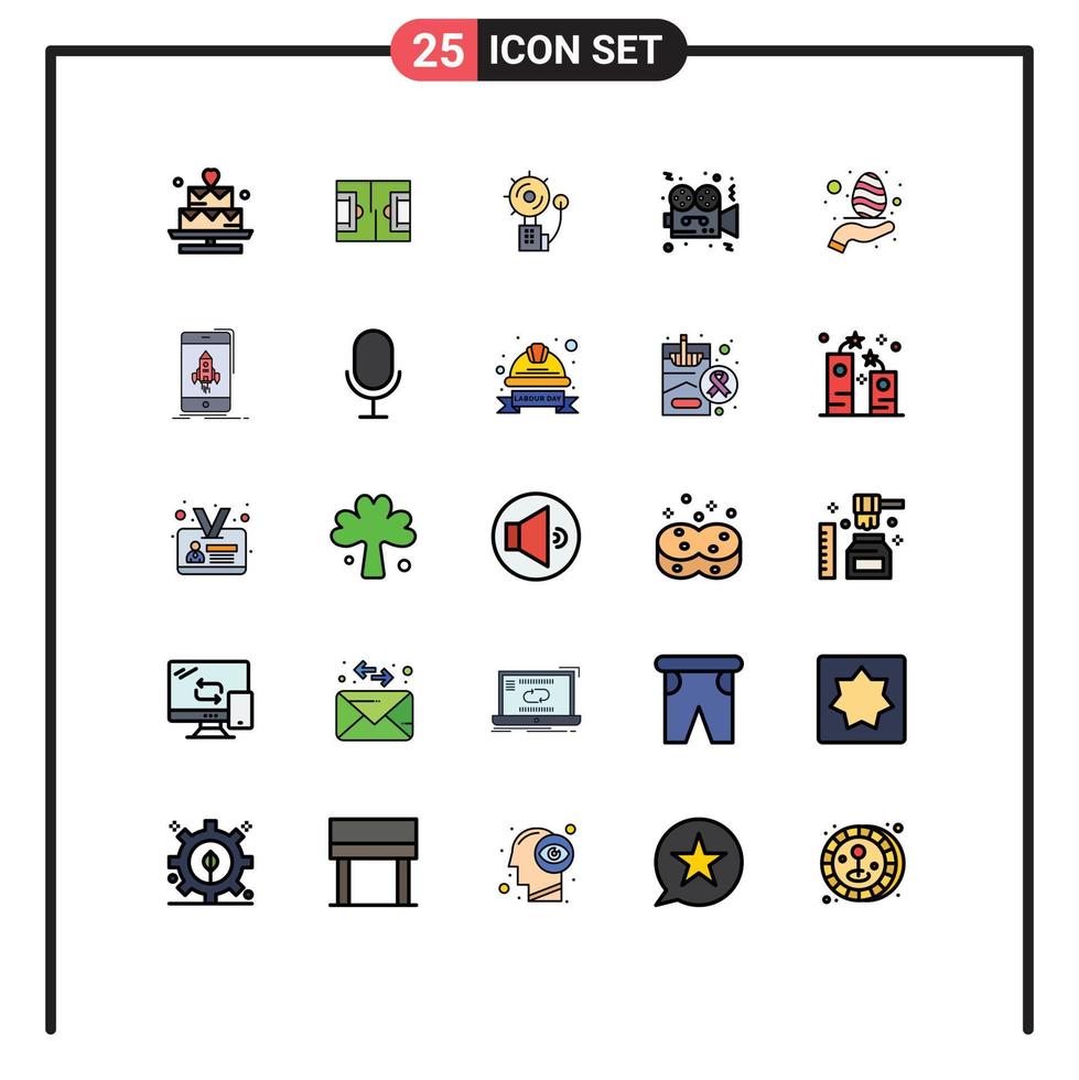 Mobile Interface Filled line Flat Color Set of 25 Pictograms of cinema video alarm camera intruder Editable Vector Design Elements