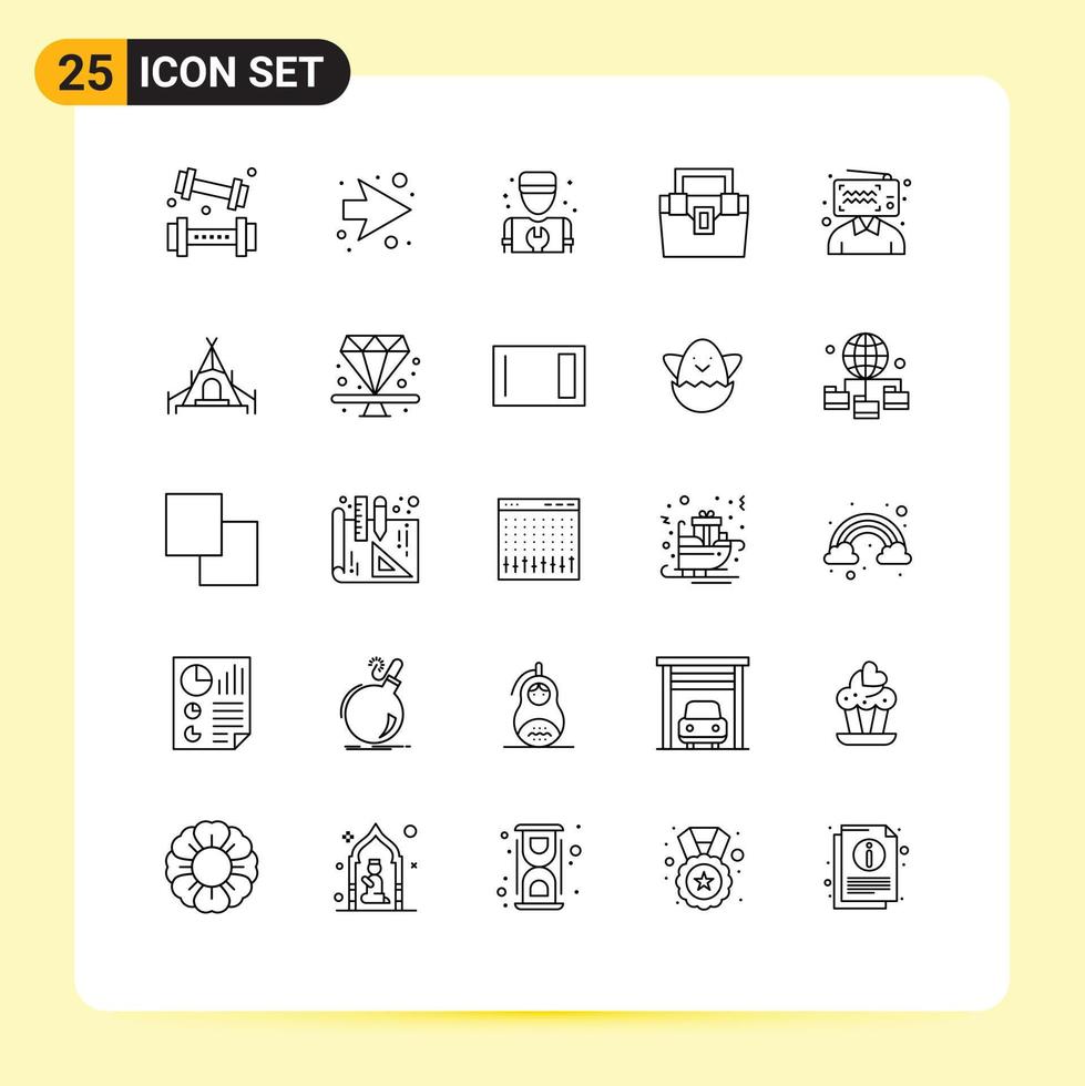 25 Universal Lines Set for Web and Mobile Applications blogger material man construction bag Editable Vector Design Elements