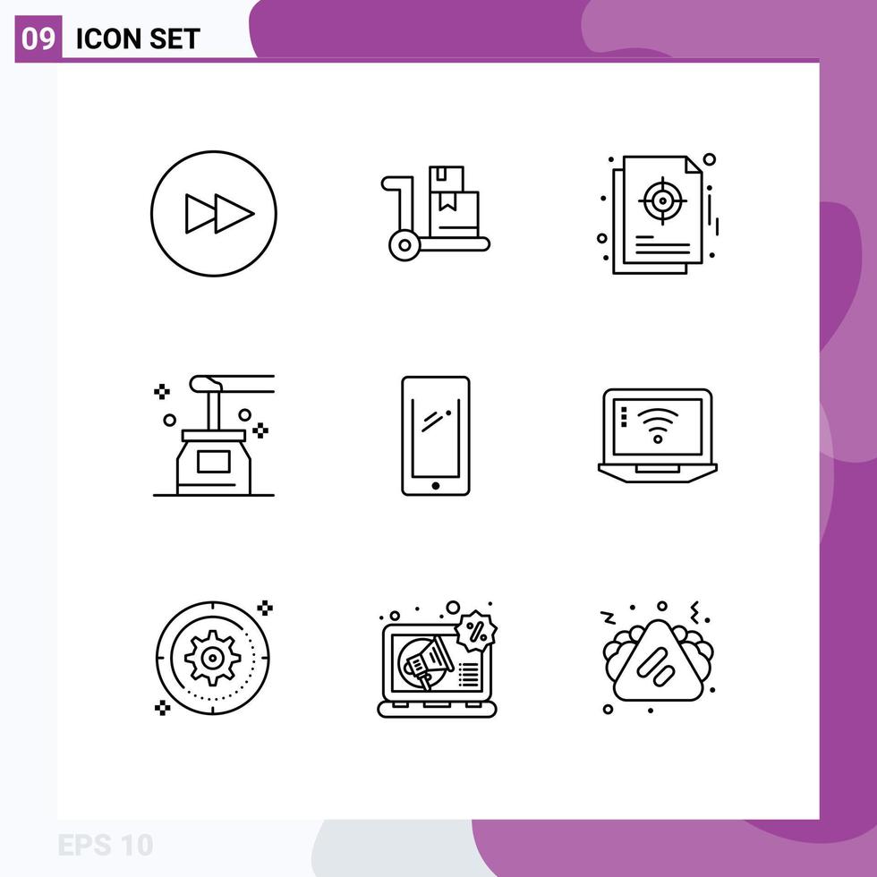 Set of 9 Vector Outlines on Grid for smart phone yoga management spa honey Editable Vector Design Elements