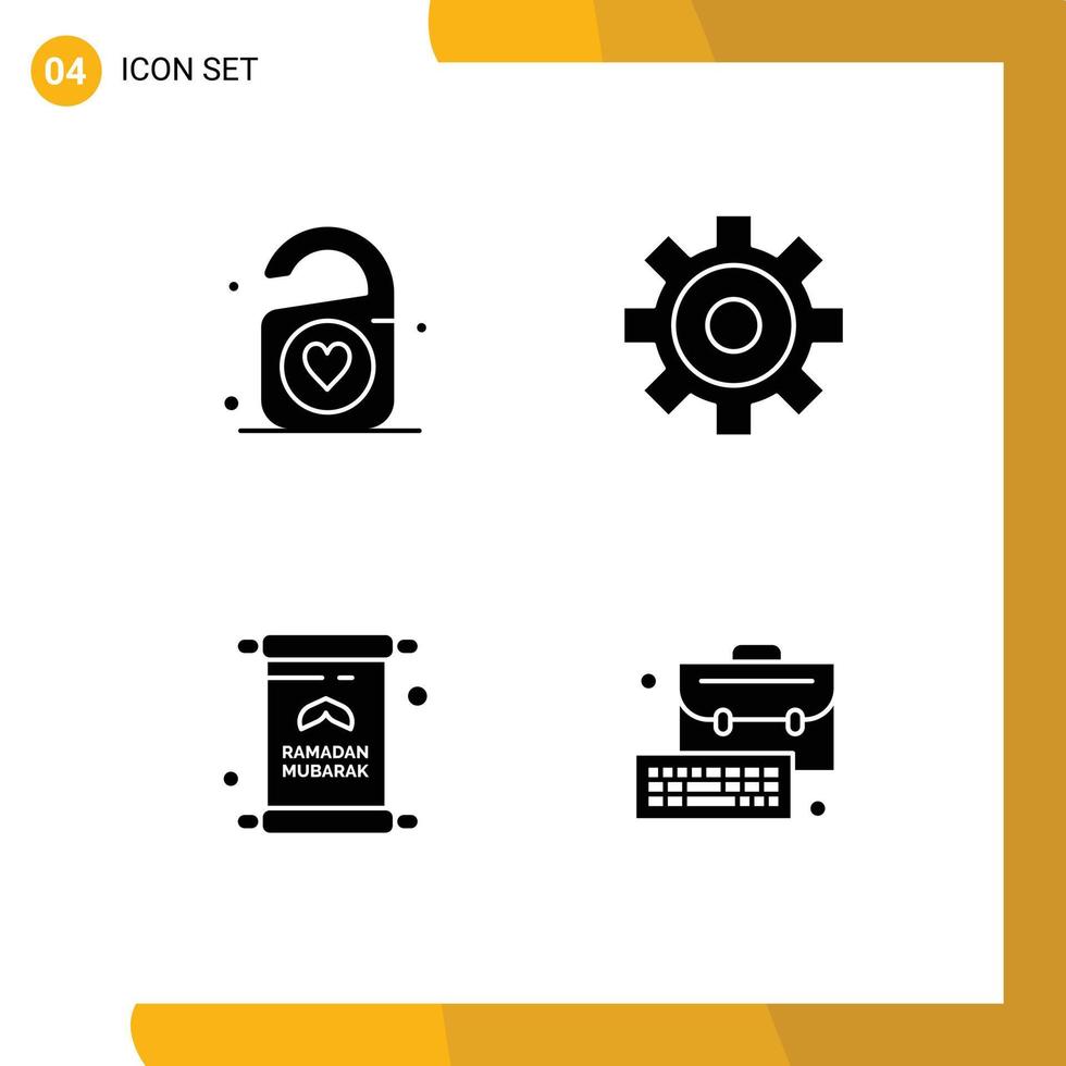Modern Set of 4 Solid Glyphs and symbols such as tag mubarak wedding invitation bag Editable Vector Design Elements