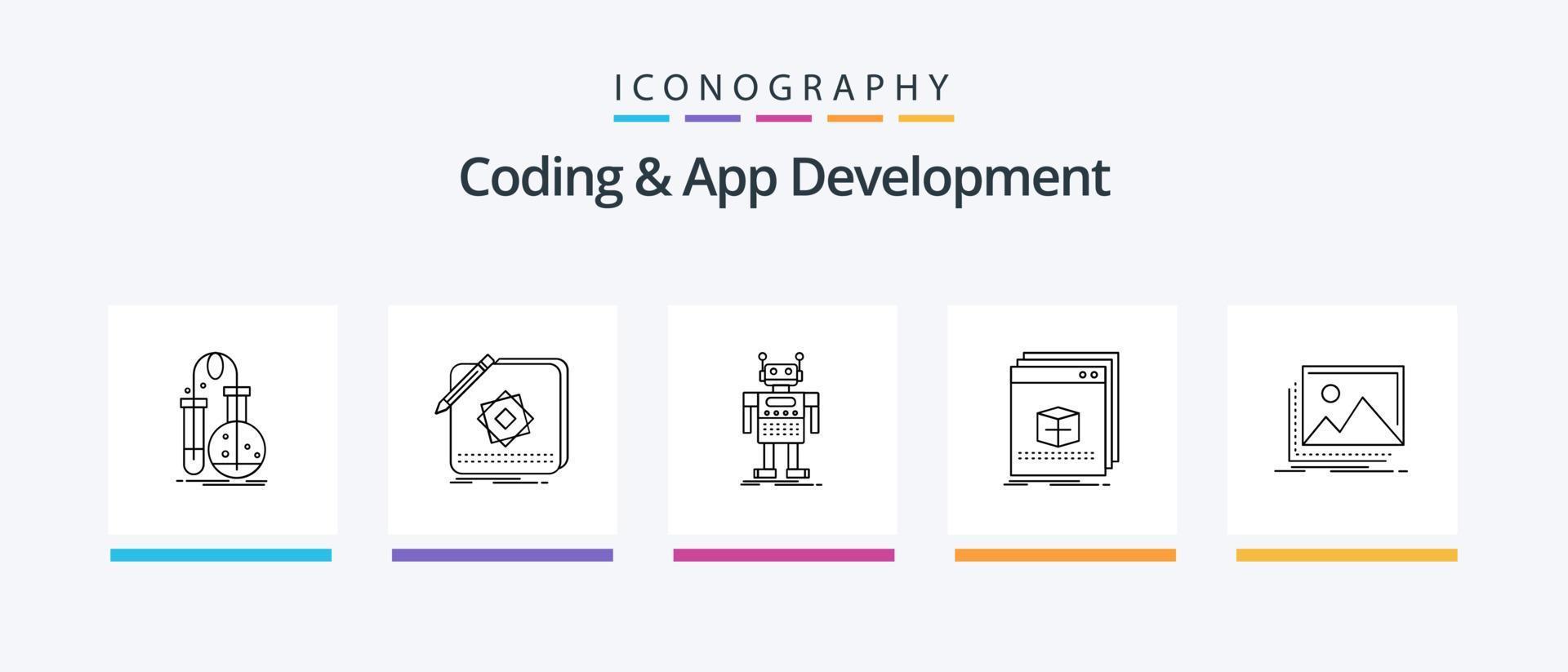 Coding And App Development Line 5 Icon Pack Including operational. window. file. development. product. Creative Icons Design vector