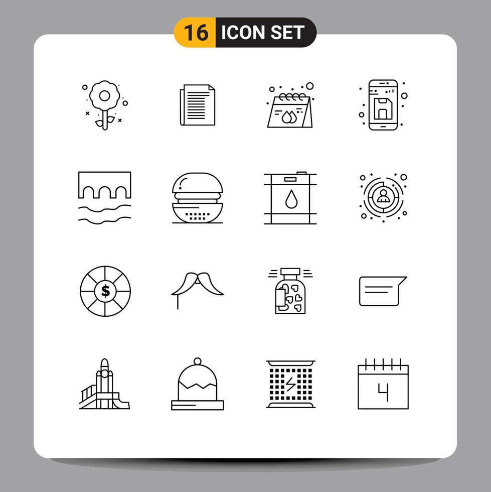 16 Universal Outline Signs Symbols of up file advertisement document product Editable Vector Design Elements