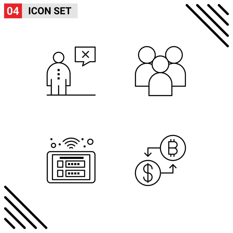 Set of 4 Vector Filledline Flat Colors on Grid for business team human group control Editable Vector Design Elements