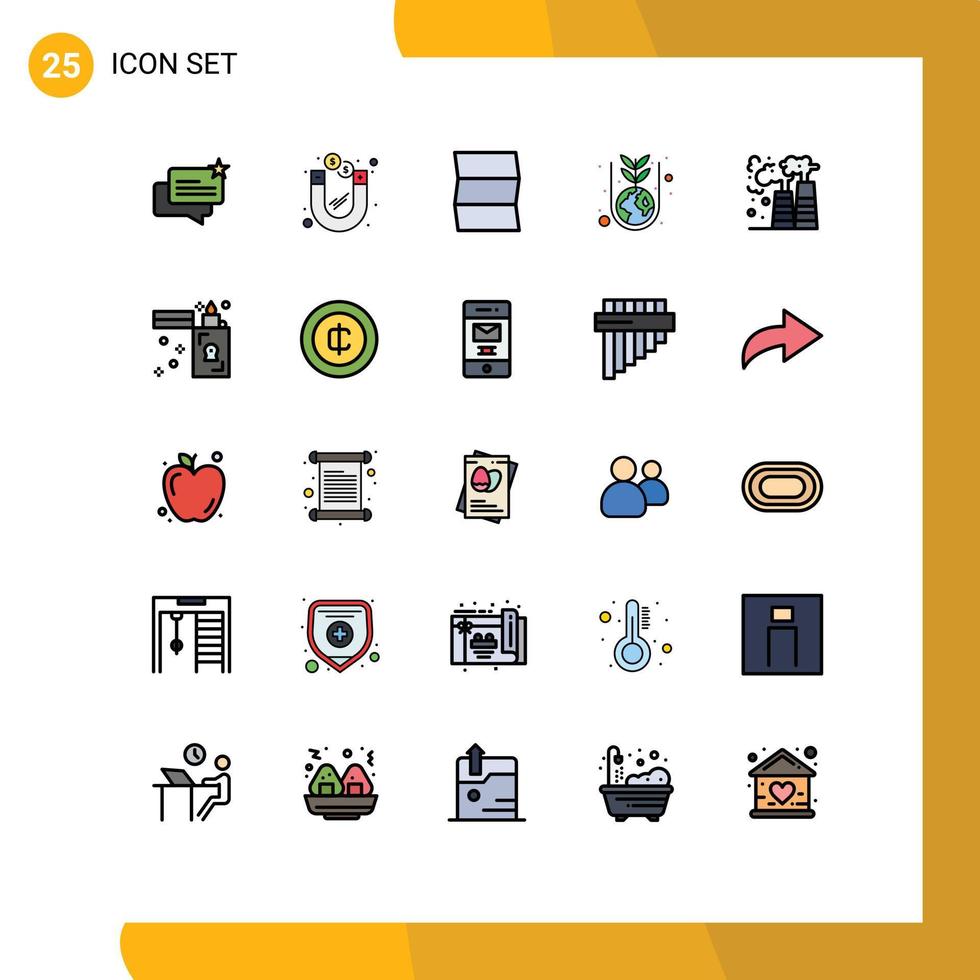 25 Universal Filled line Flat Colors Set for Web and Mobile Applications gas earth location plant grow Editable Vector Design Elements