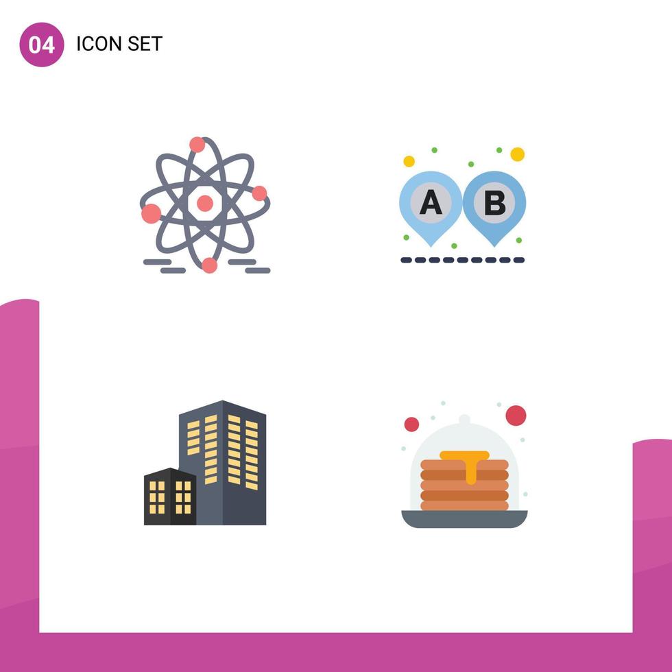 Editable Vector Line Pack of 4 Simple Flat Icons of atom construction destination ride strawberry Editable Vector Design Elements