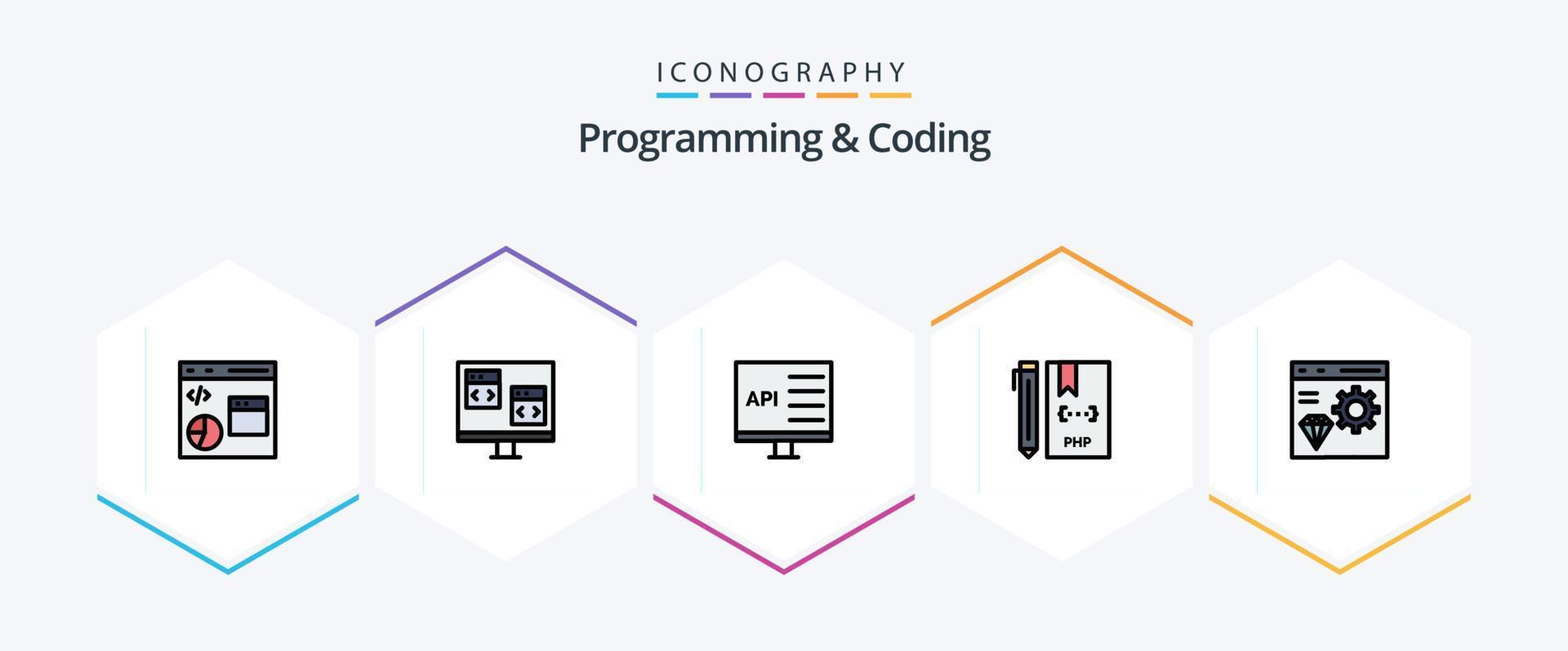 Programming And Coding 25 FilledLine icon pack including coding. app. develop. php. development vector