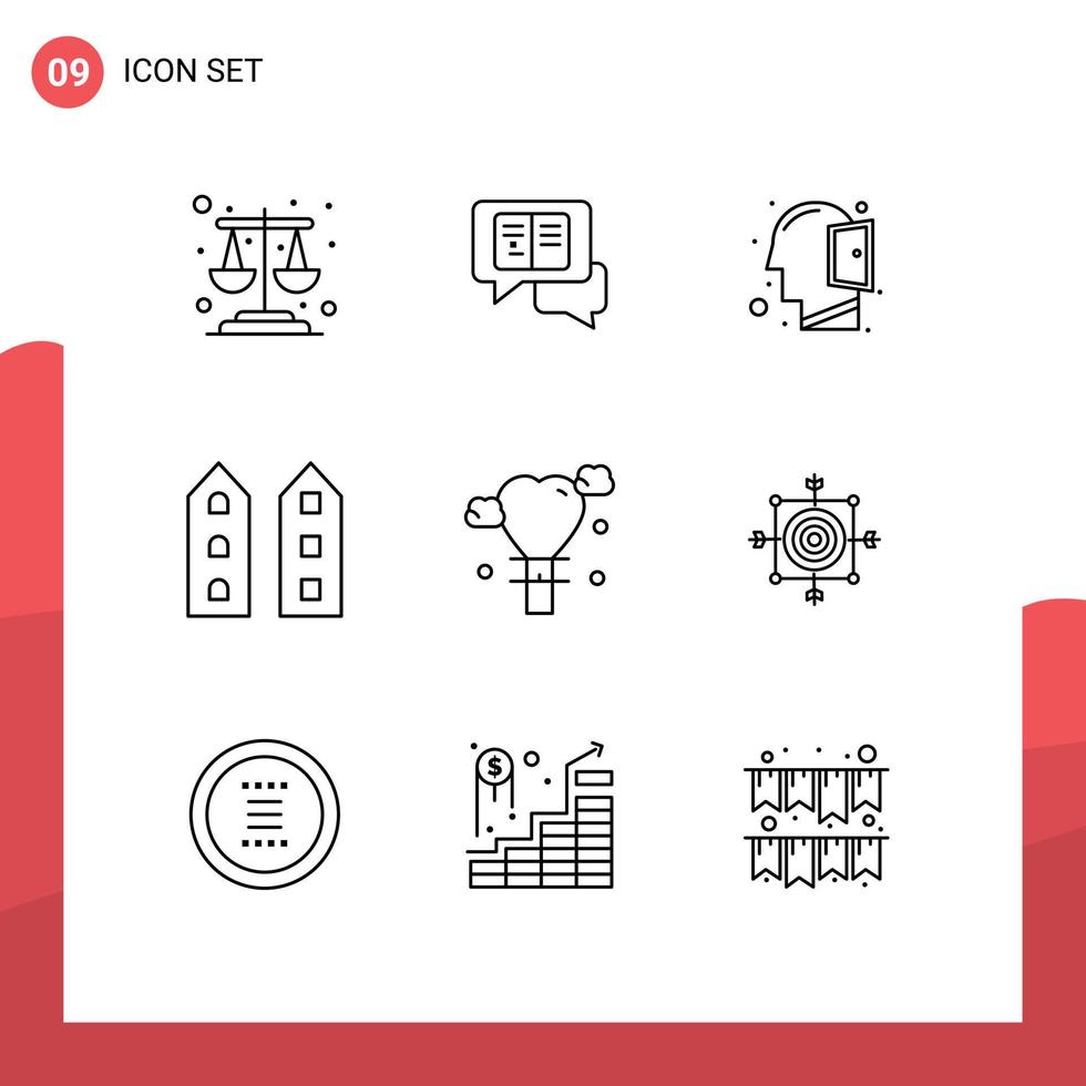 Universal Icon Symbols Group of 9 Modern Outlines of love store mind shops house Editable Vector Design Elements