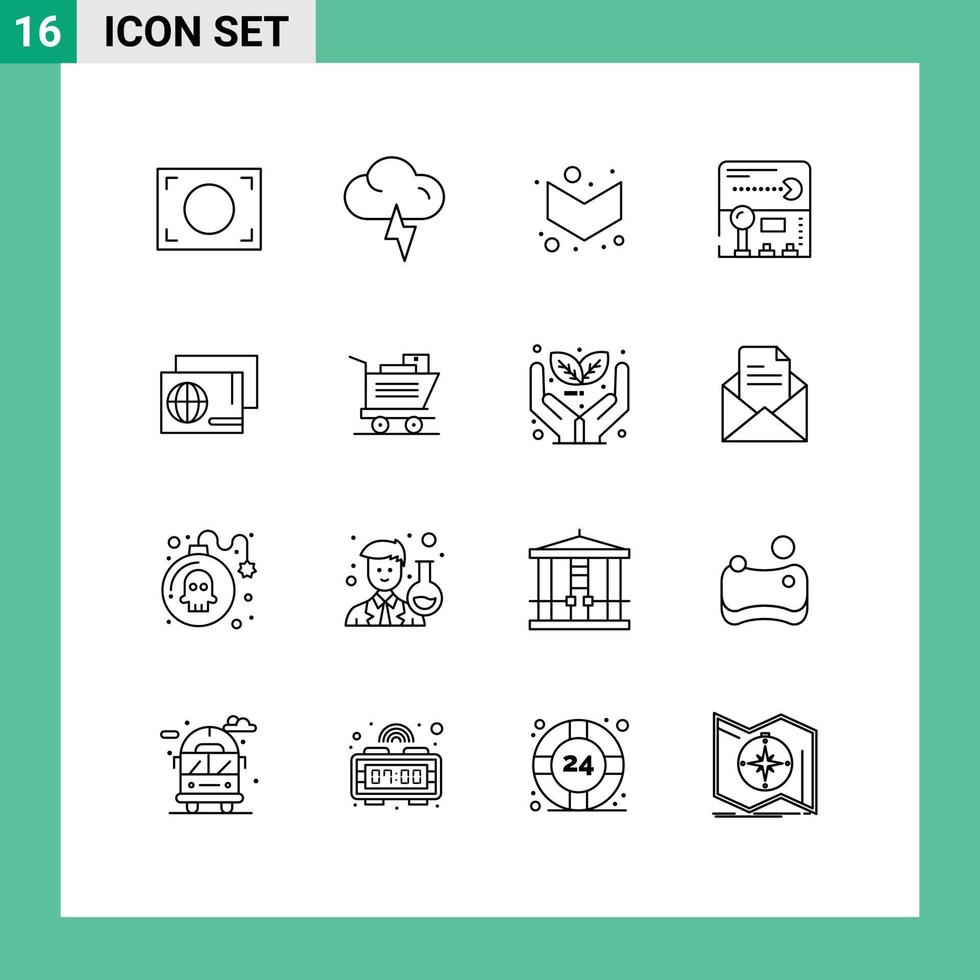 Outline Pack of 16 Universal Symbols of cart passport full pass game Editable Vector Design Elements