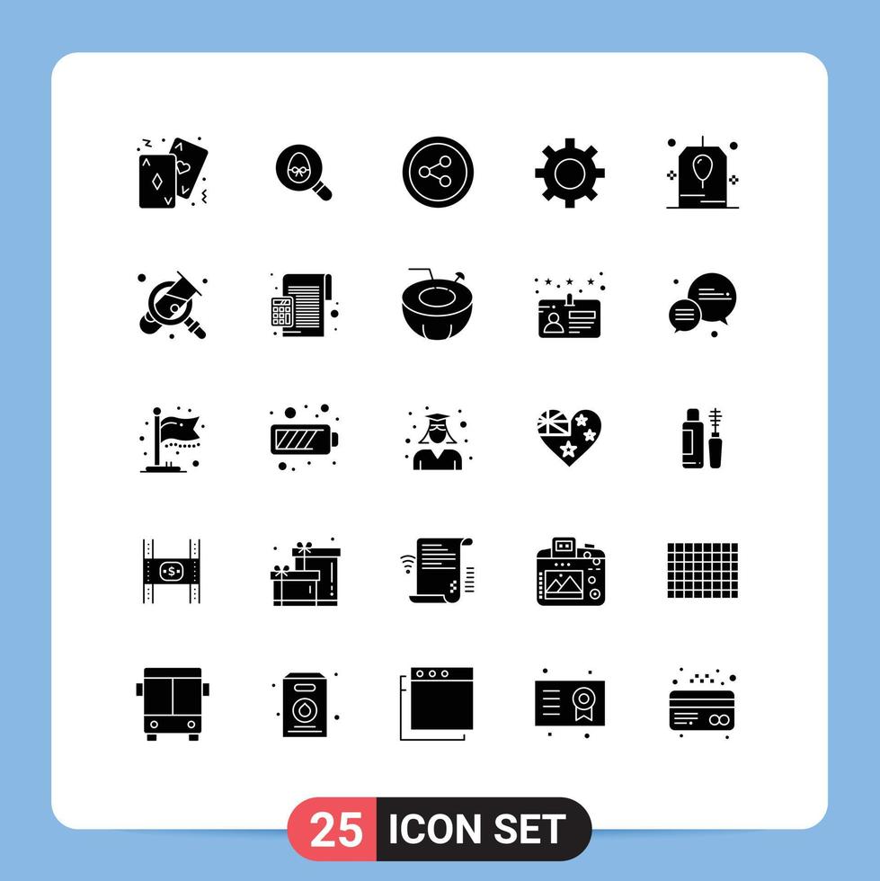 Modern Set of 25 Solid Glyphs Pictograph of gift birthday holiday user gear Editable Vector Design Elements