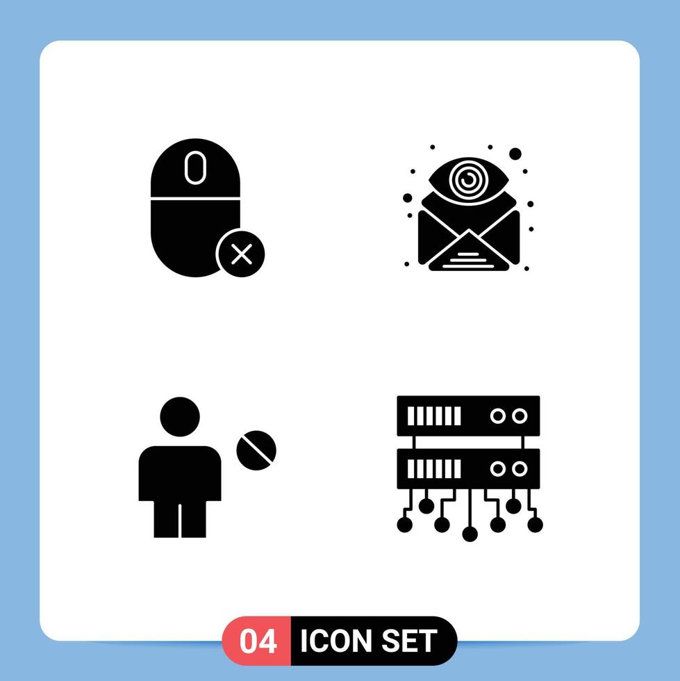 Modern Set of 4 Solid Glyphs Pictograph of computers view hardware email blocked Editable Vector Design Elements