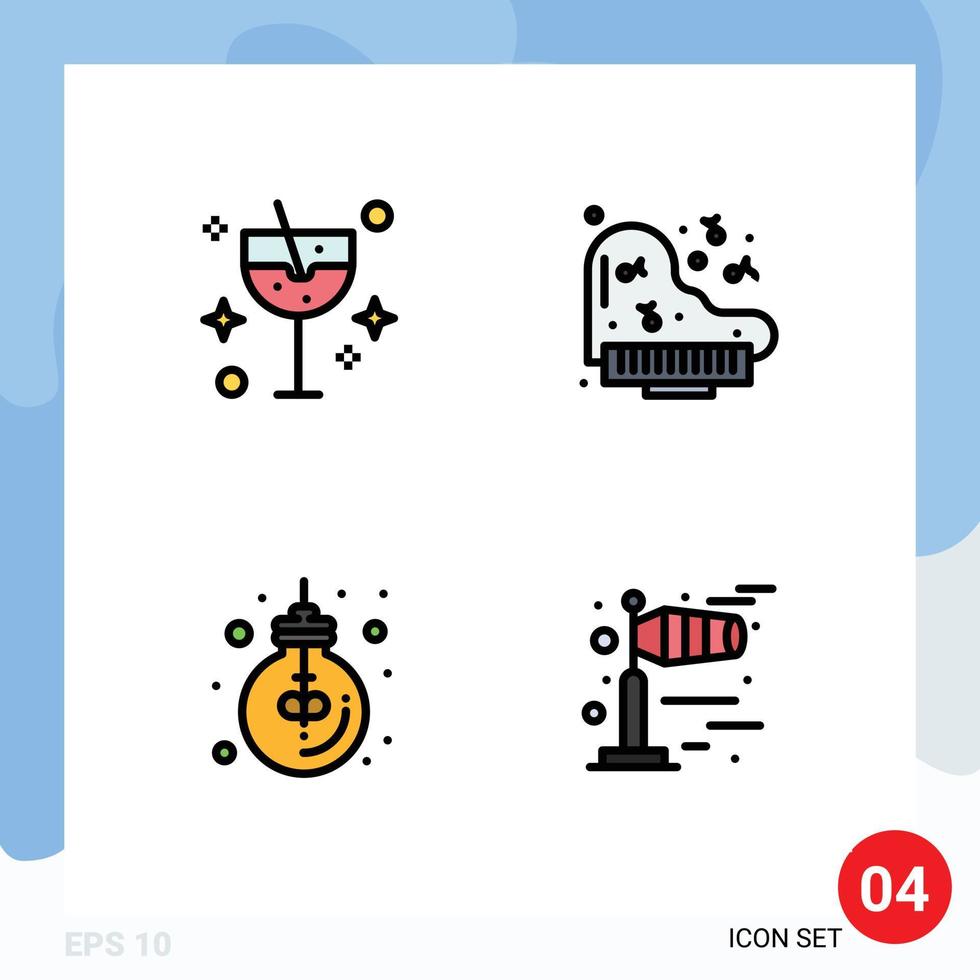 Filledline Flat Color Pack of 4 Universal Symbols of carnival lamp party piano office Editable Vector Design Elements