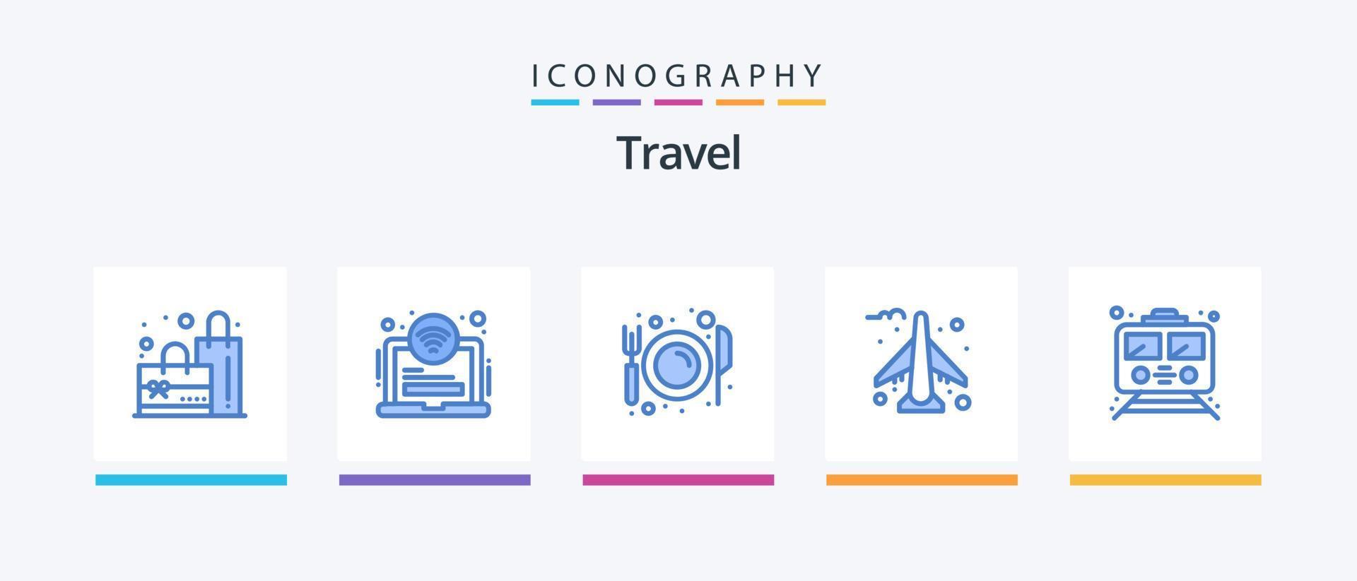 Travel Blue 5 Icon Pack Including subway. metro. eat. plane. airplane. Creative Icons Design vector